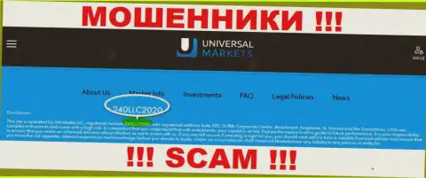 Universal Markets мошенники интернет сети ! Их номер регистрации: 240LLC2020