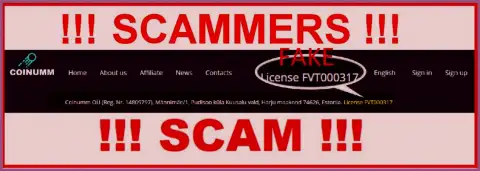 Coinumm fraudsters don't have a license - caution