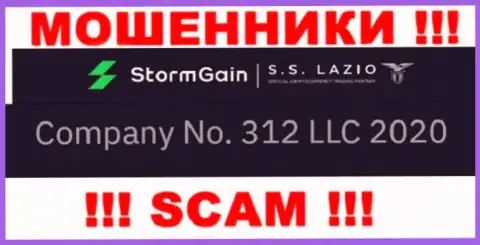 Рег. номер StormGain, который взят с их официального веб-ресурса - 312 LLC 2020
