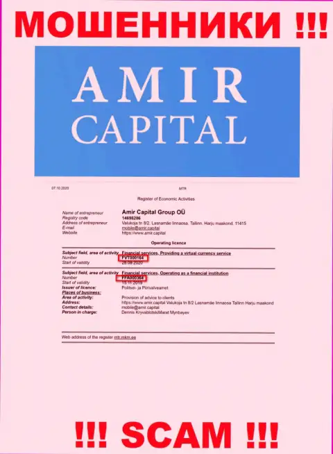 Амир Капитал предоставляют на веб-портале номер лицензии, невзирая на это бессовестно лишают средств доверчивых людей