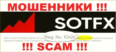 Как представлено на официальном веб-сервисе обманщиков SotFX Com: 10424 - это их регистрационный номер