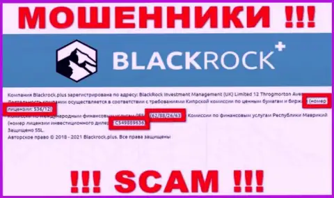 Black Rock Plus скрывают свою мошенническую сущность, предоставляя на своем онлайн-сервисе лицензию