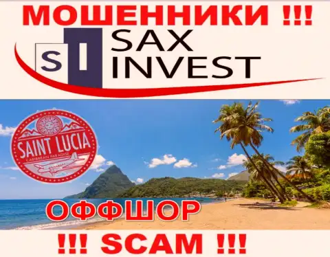 Поскольку SaxInvest Net зарегистрированы на территории Сент Люсия, прикарманенные денежные вложения от них не забрать