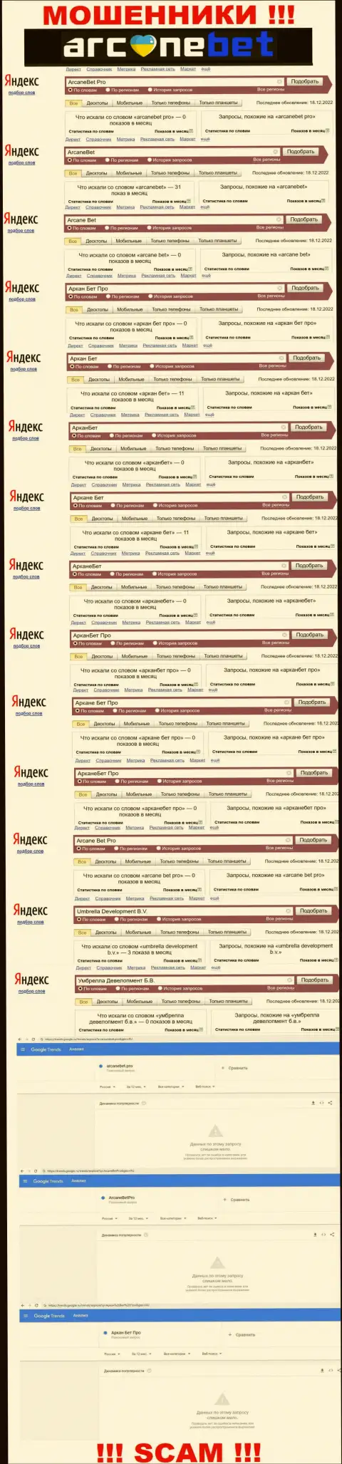 Количество брендовых поисковых запросов по internet-мошенникам АрканеБет