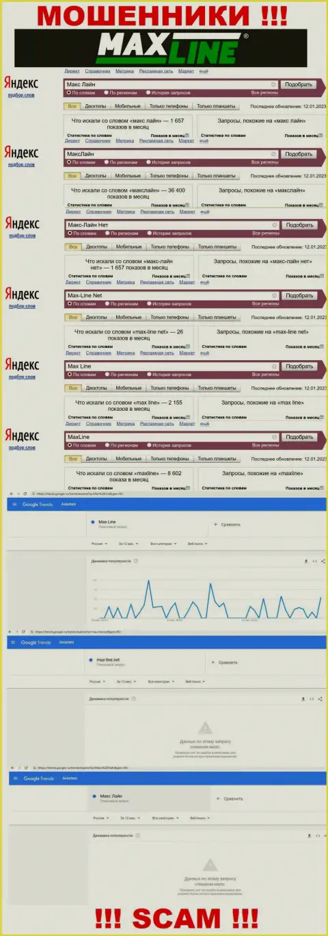 Число онлайн-запросов в интернете по бренду мошенников MaxLine